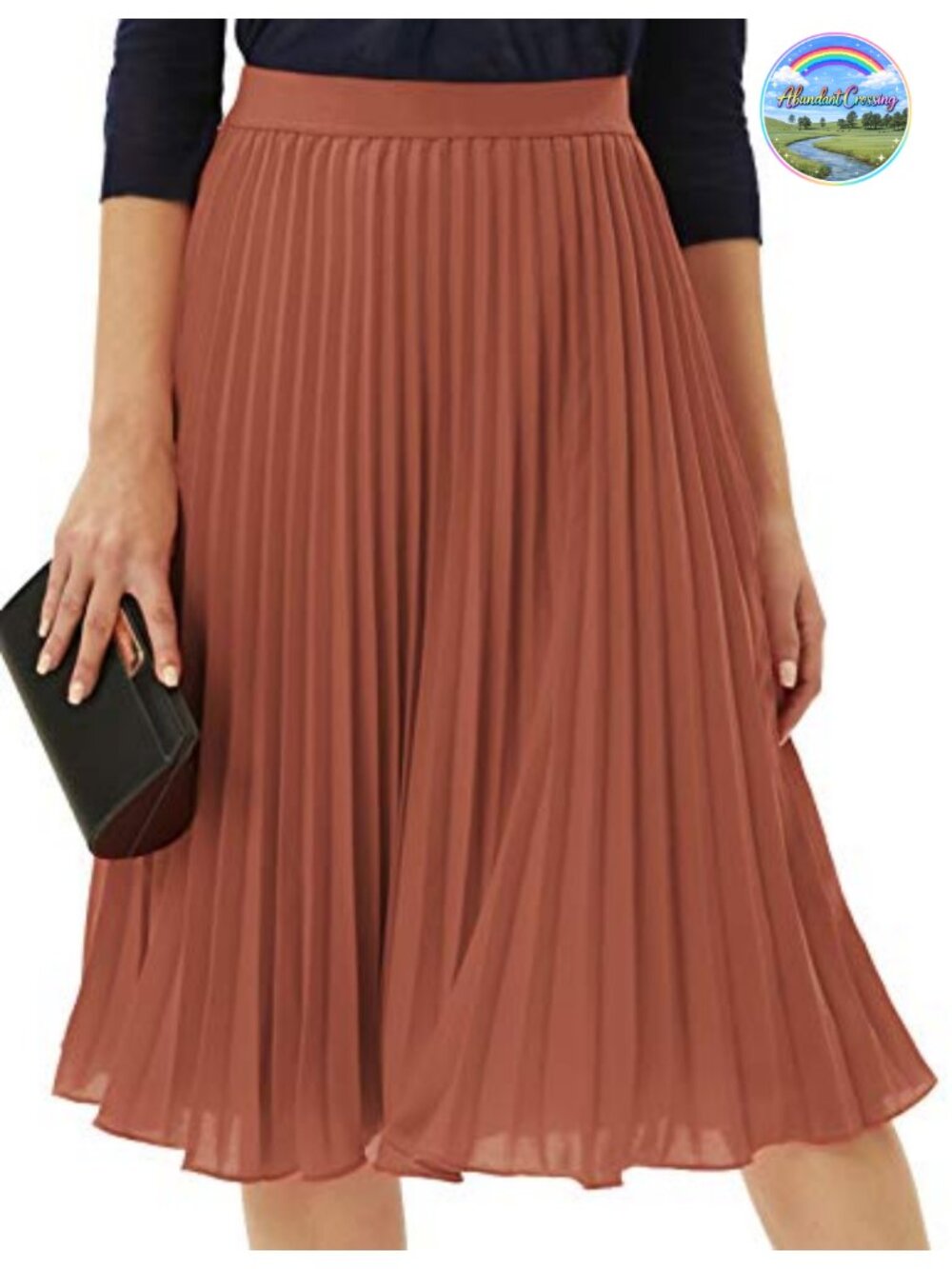 Pleated Midi Skirt A-Line Chiffon Elastic Waist Business Casual